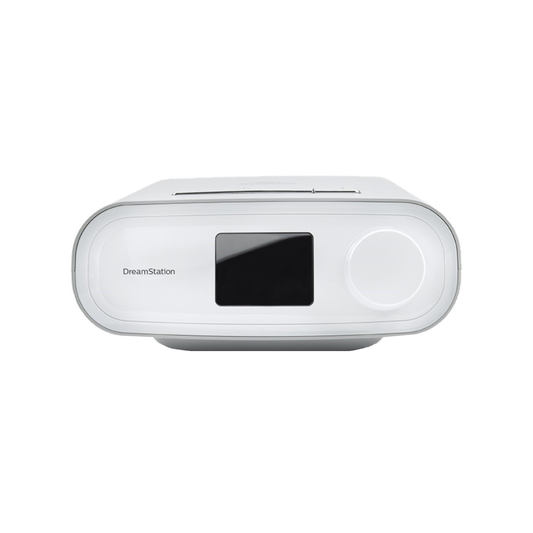 Front view of Philips Respironics DreamStation Auto CPAP with display and rotary knob